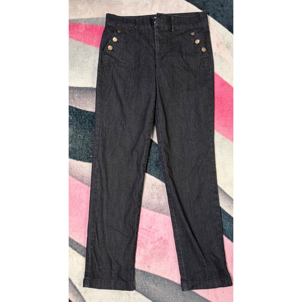 Nine West Jeans Womens 6 Dark Wash Sailor Button Trouser Straight Leg Denim Pant